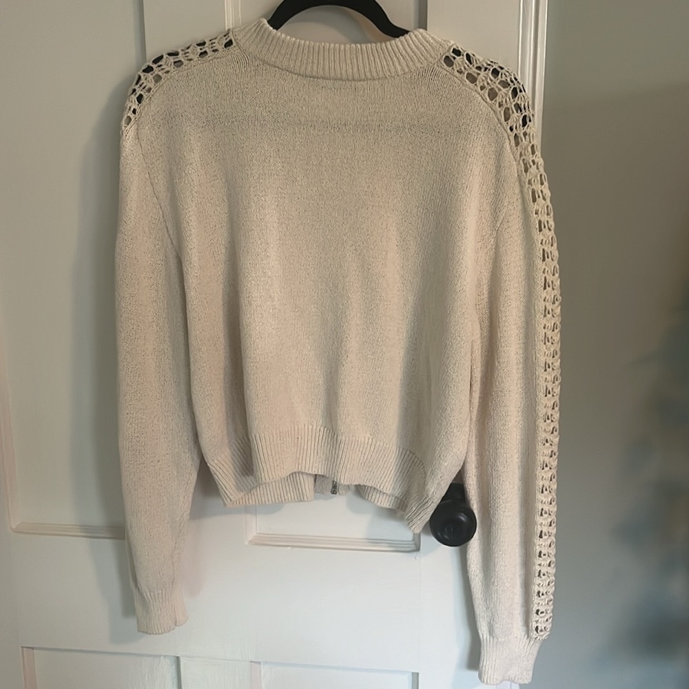 Zara ivory knit zip up bomber jacket sweater with pointelle sleeves sz M - Picture 6 of 6